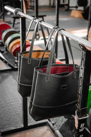 Onyx Tote Bag full grain black pebbled leather lined with suede. 